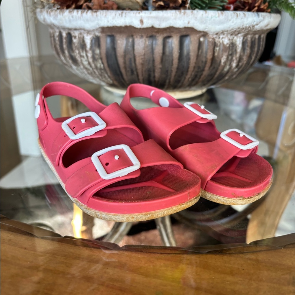 Red Sandals with White Buckles